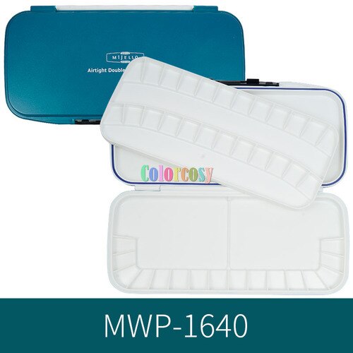 Mijello-paleta de acuarela de fusión hermética, a prueba de fugas, de plástico plegable, grande: 16 grid MWP 1640