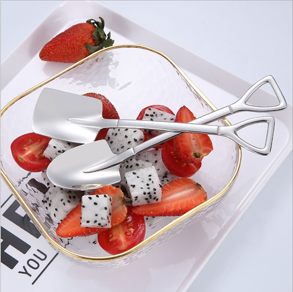 Anti-Rust Stainless Steel Iron Shovel Spoon Coffee Ice Cream Spoon Engineering Shovel Retro Square Head Spoon Kitchen Gadget