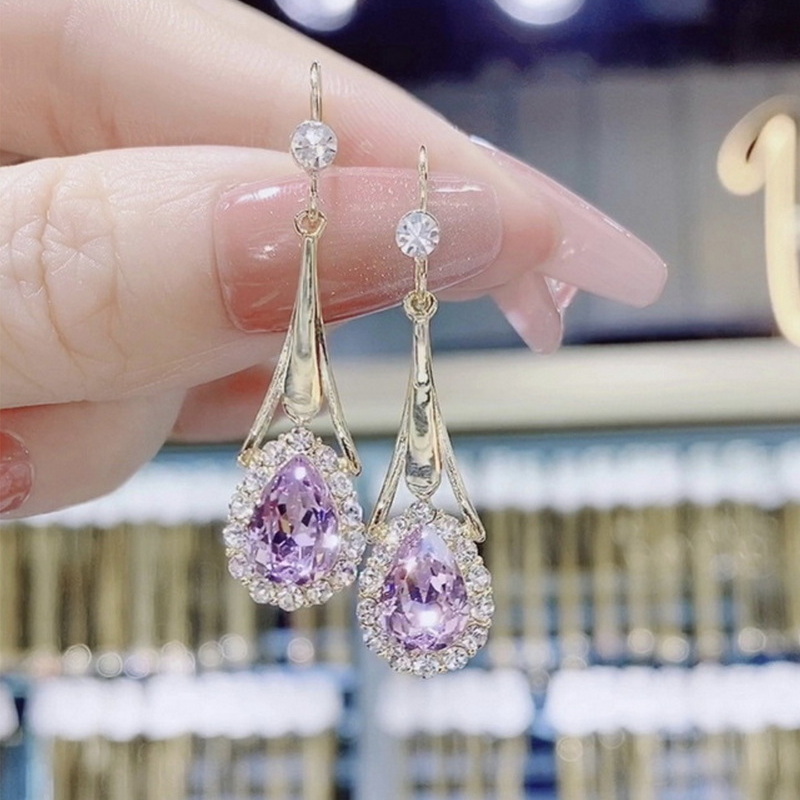 Korean Zircon Water Earrings for Women Shiny Crystal Long Pendant Dangle Earring Girls Wedding Party Jewelry: PALLADIUM