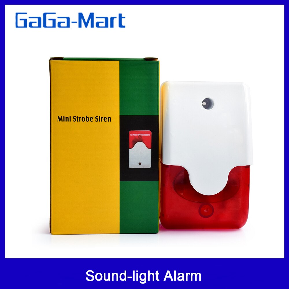 12V Mini Indoor Bedrade Sirene Met Rood Licht Sirene Flash Sound Home Security Alarm Strobe Systeem 110dB
