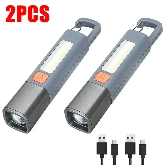 Linterna LED XPE COB, luz lateral, linterna portátil con gancho, luz de Camping, linterna impermeable con zoom recargable por USB: changeable