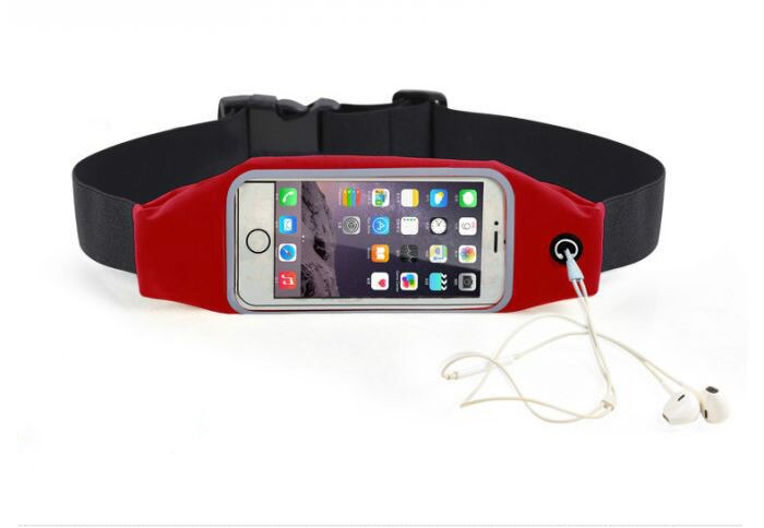 5.5 "berøringsskærm vandtæt løbende talje taske, gennemsigtig vindue jogging fitnesspose, unisex mobiltelefon pakke sport bæltetaske: Rød farve