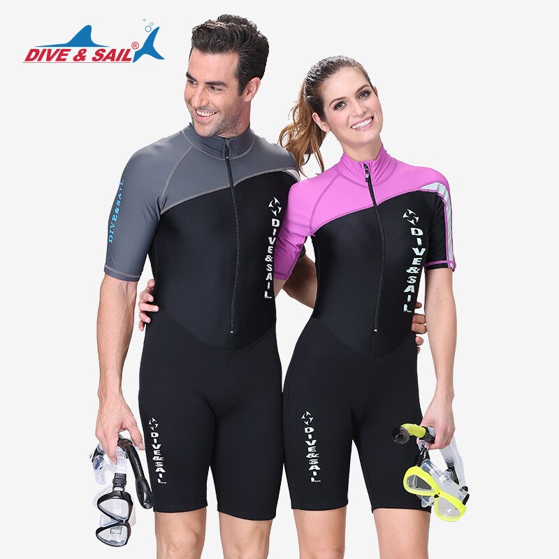 Traje de baño térmico de neopreno + Lycra para mujer, traje de buceo con cremallera frontal, protección UV, manga larga, 1,5mm