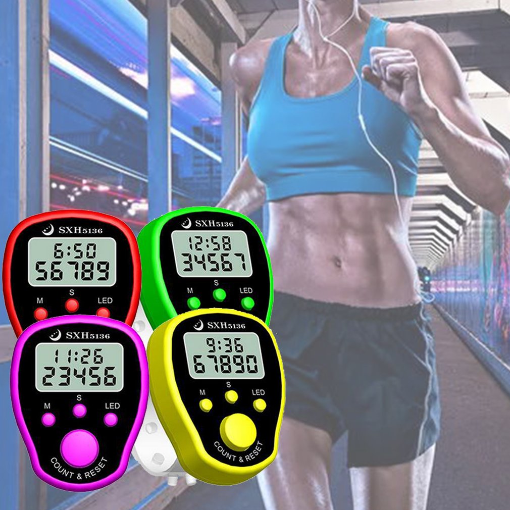 Finger Counter Clock LCD Electronic Digital Tally Counters with Time Digital Handheld Sports Stopwatch Time Clock Alarm
