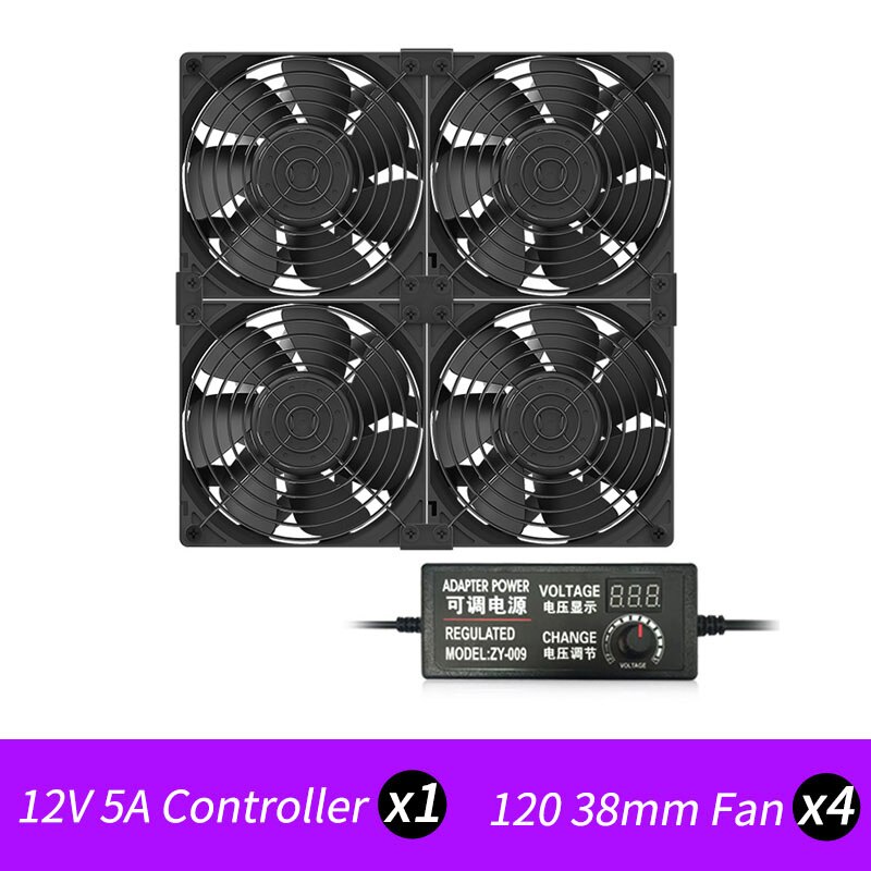 5000Rpm 12038 Hoge Snelheid Twee Kogellager Cooling System Fan Voor Computer Btc Mijnbouw Kast Server 120Mm Ventilator kit: 4 FAN1 / US Plug