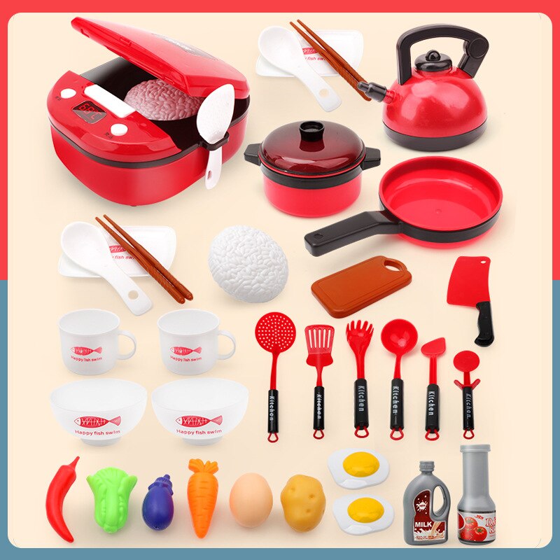 Children Play House Kitchen Toys Simulation Kitchenware Early Education Learning Kit Girl Cooking Rice Cooker Toy Kid's Kitchen: red 38