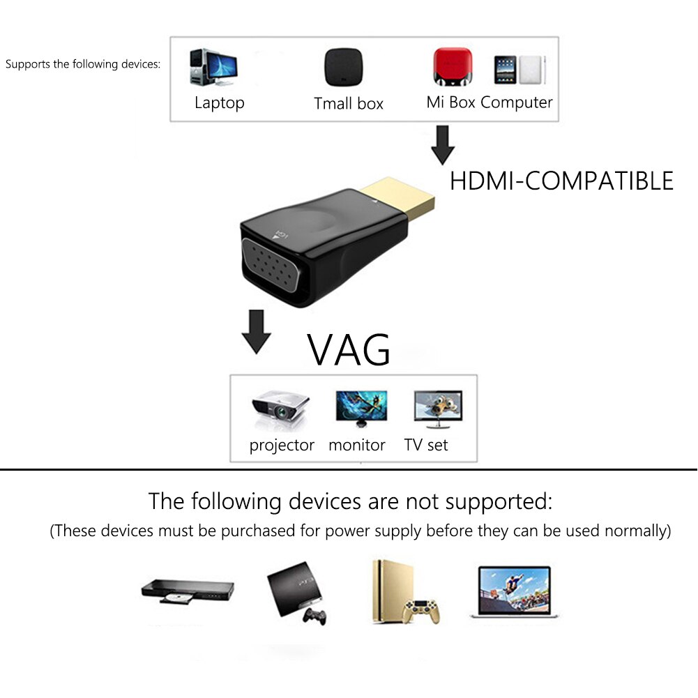 HD 1080P HDMI-Kompatibel zu VGA Adapter VGA Ausgang Stecker für Computer Laptop TV Box Digital-Analog signal Konverter