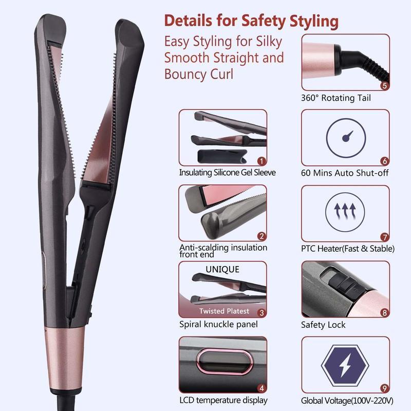 2-in-1 Twist Haar Krul & Stijltang - Toermalijn Keramiek - Max 230°C - Dubbele Spanning