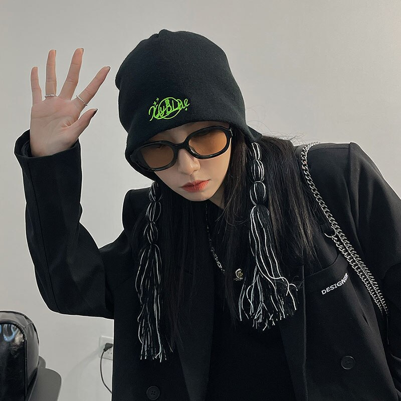women&#39;s winter hat dreadlocks Hat with ear flaps flat caps hip hop hats Embroidered letter cap Cotton hand woven Hat