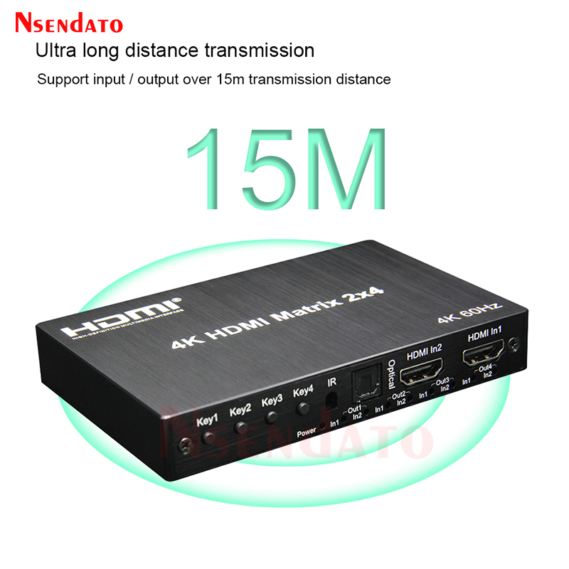 2x4 HDMI Matrix Switch 4K 60Hz HDMI Matrix 2 in 4 out Matrix HDMI Switch Splitter Audio Extractor voor Dolby PC naar TV Monitor