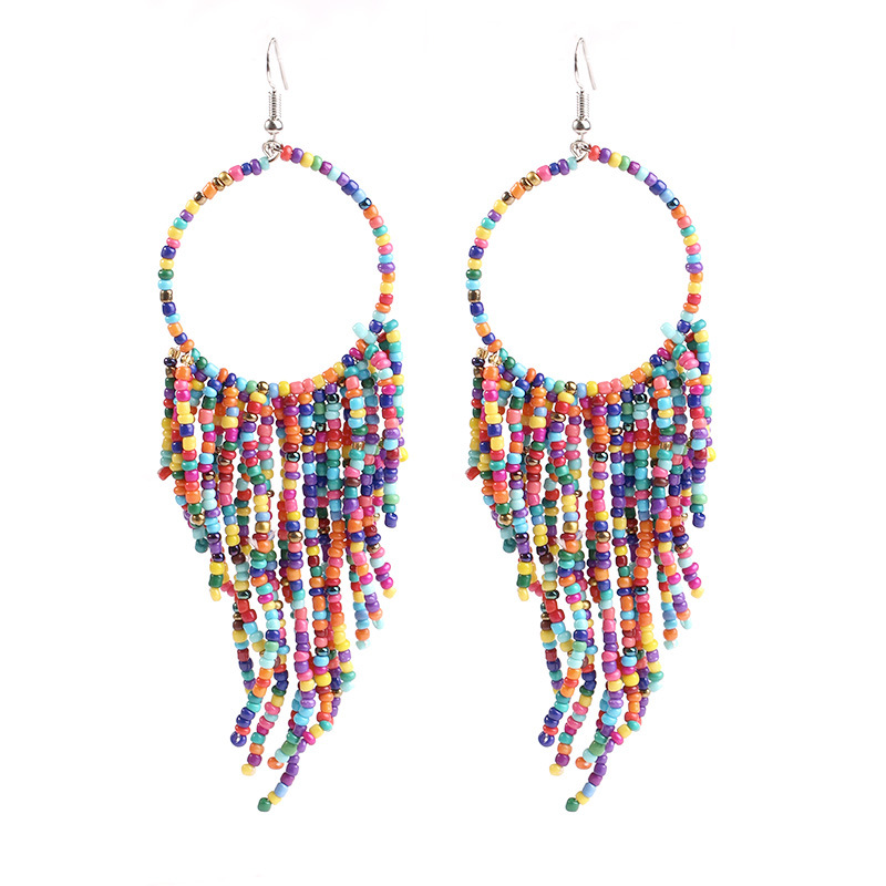 Kymyad Bohemian Multicolor Beads Tassel Earrings For Women Handmade Boho Ear Vintage Jewelry Long Big Statement Earrings 2022: color 5