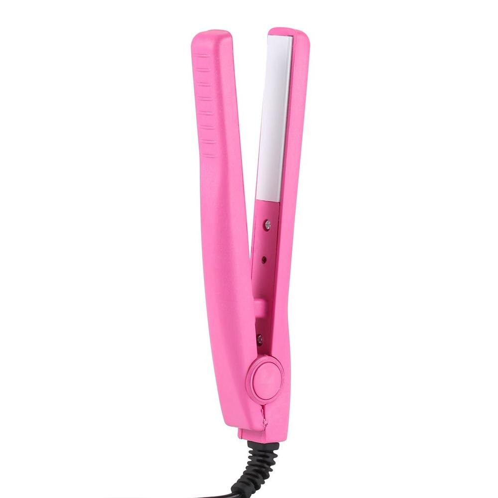 Plancha de pelo portátil, Mini férula eléctrica, placa de calentamiento de cerámica plana, plancha de pelo, rizador de peinado permanente: pink