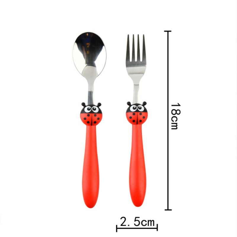 2 sztuk/zestaw kreskówka przenośne dzieci sztućce biedronka pszczoła zestawy obiadowe sztućce dla dzieci garnitur widelec ze stali nierdzewnej zestaw D