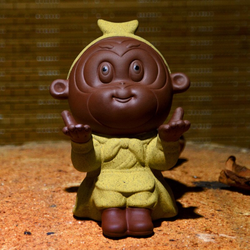 Keramik te ornament apa gud pennställ apa sol wukong år av apan dekoration teservis mini teservis lera te husdjur: Huang stil