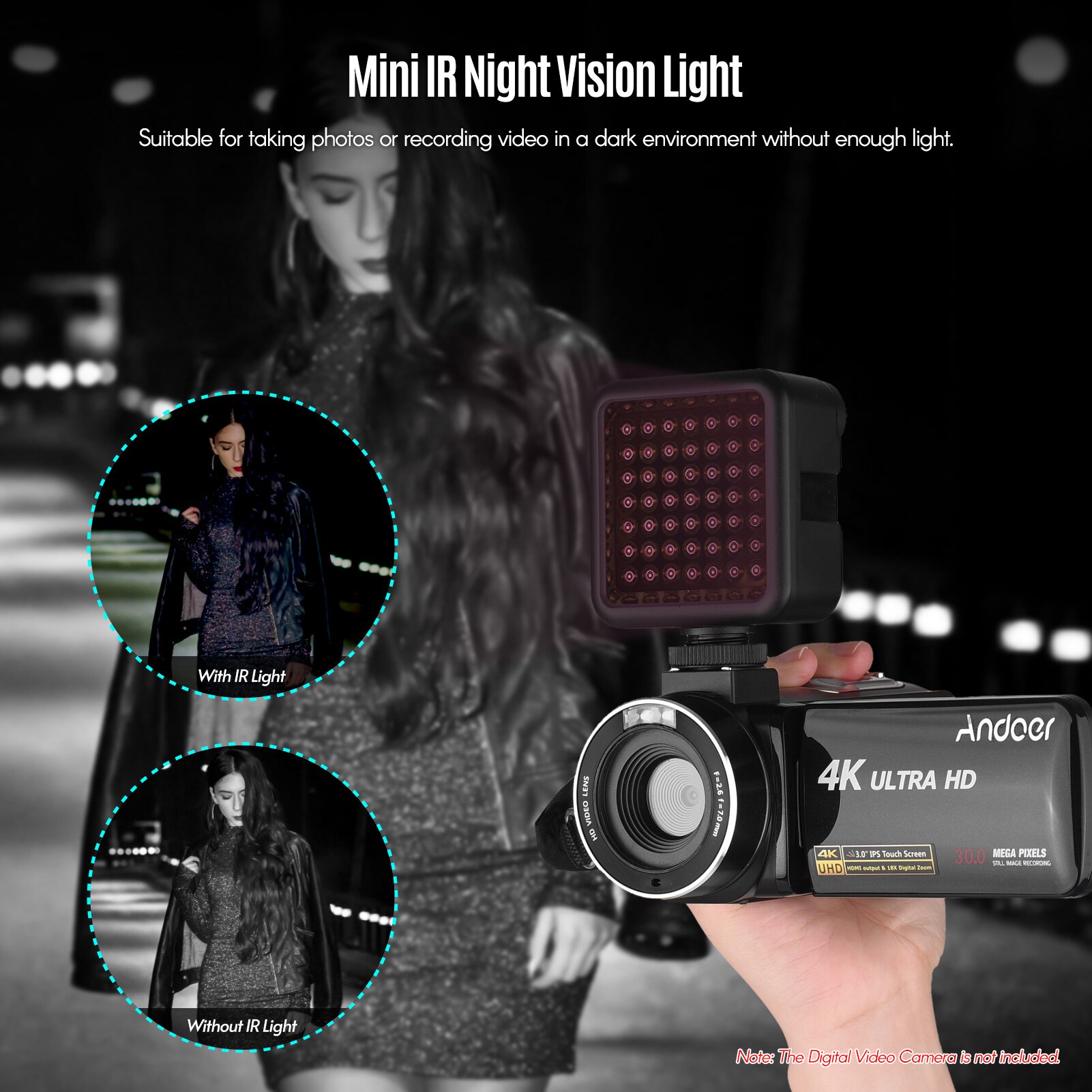 Andoer IR49S Mini IR Night Vision Light Infrared Photography Light for Video Camera Camcorder Built-in Rechargeable Battery