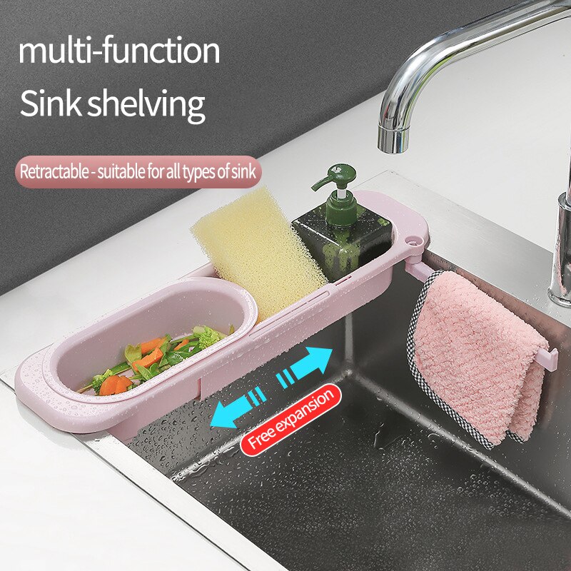 Teleskop Sink Drain Korb Küche Werkzeug Lagerung Regal Multifunktionale Waschbecken Filter Kunststoff Küche Ablassen Sieb Obst Halter