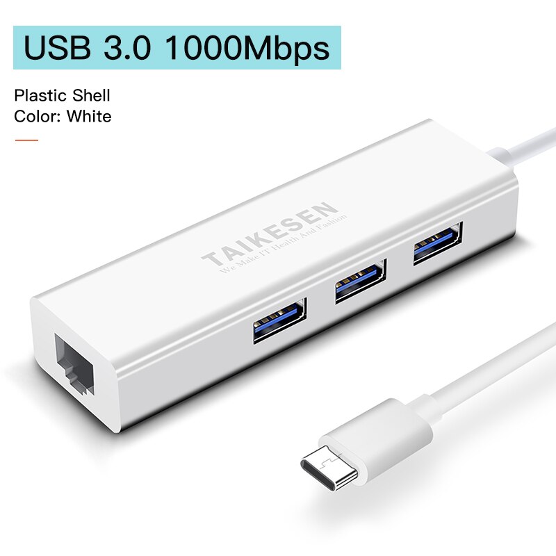 Usb c etherne  rj45 lan adapter usb type c naar usb 3.0 hub 100/1000 netwerkkaart voor macbook pro samsung  s9/s8/ note 9 usb etherne: Usb 3.0 1000m wit