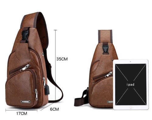 Men's Leather Sling Pack Chest Shoulder Crossbody Bag Biker Satchel Men Briefcases Sales