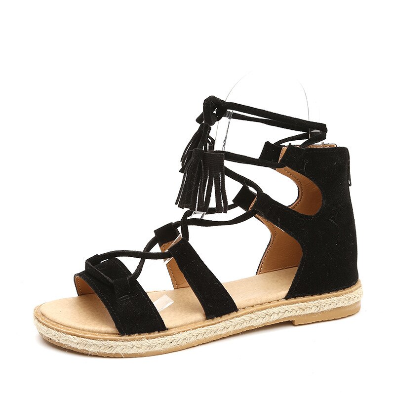 Fujin flad rem rom sandaler dame stil casual plus size slides strandsko åndbar taske hæl sandaler: Sort / 5.5