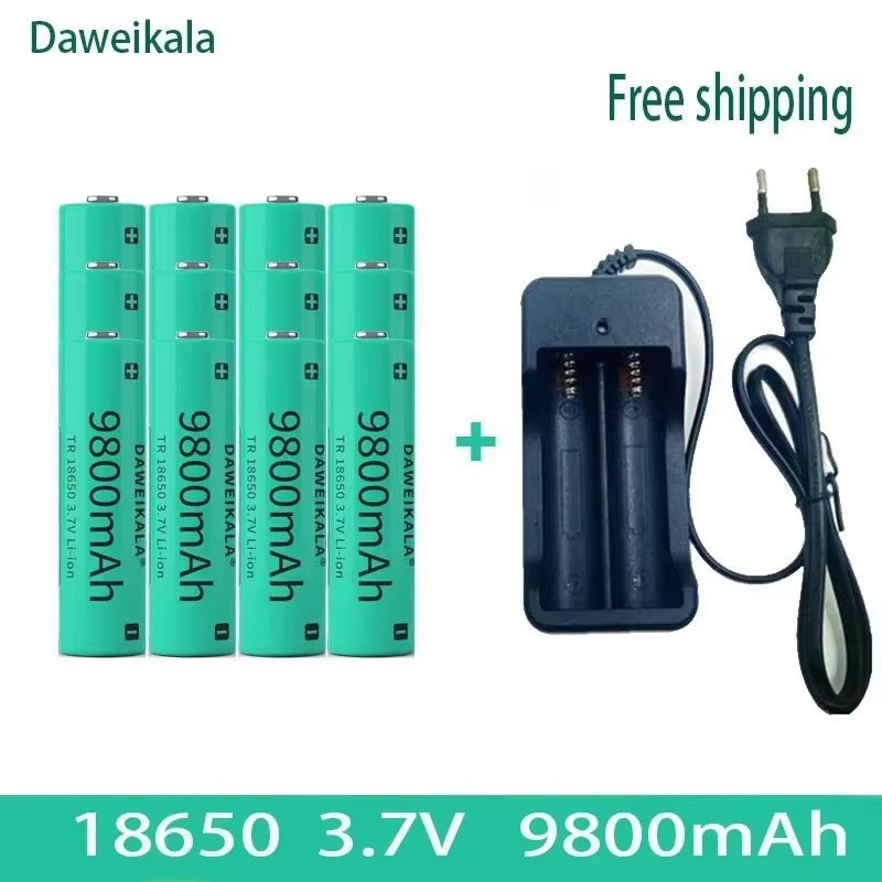 18650 3.7V 9800mAh Li-ion Battery - with Charger for Flashlights | High Capacity & Long Cycle Life: Pink
