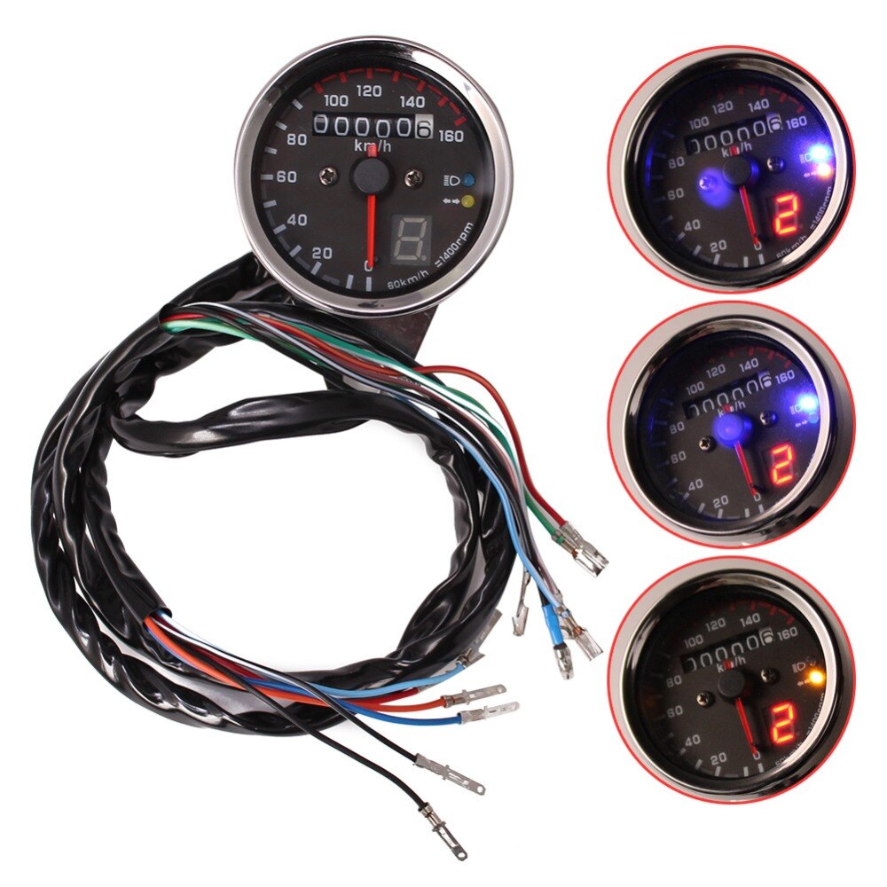 Motorcycle Meter LED digita Indicator 0-160km/h Cafe Racer Light Tachometer Odometer Speedometer Gauge Instrument