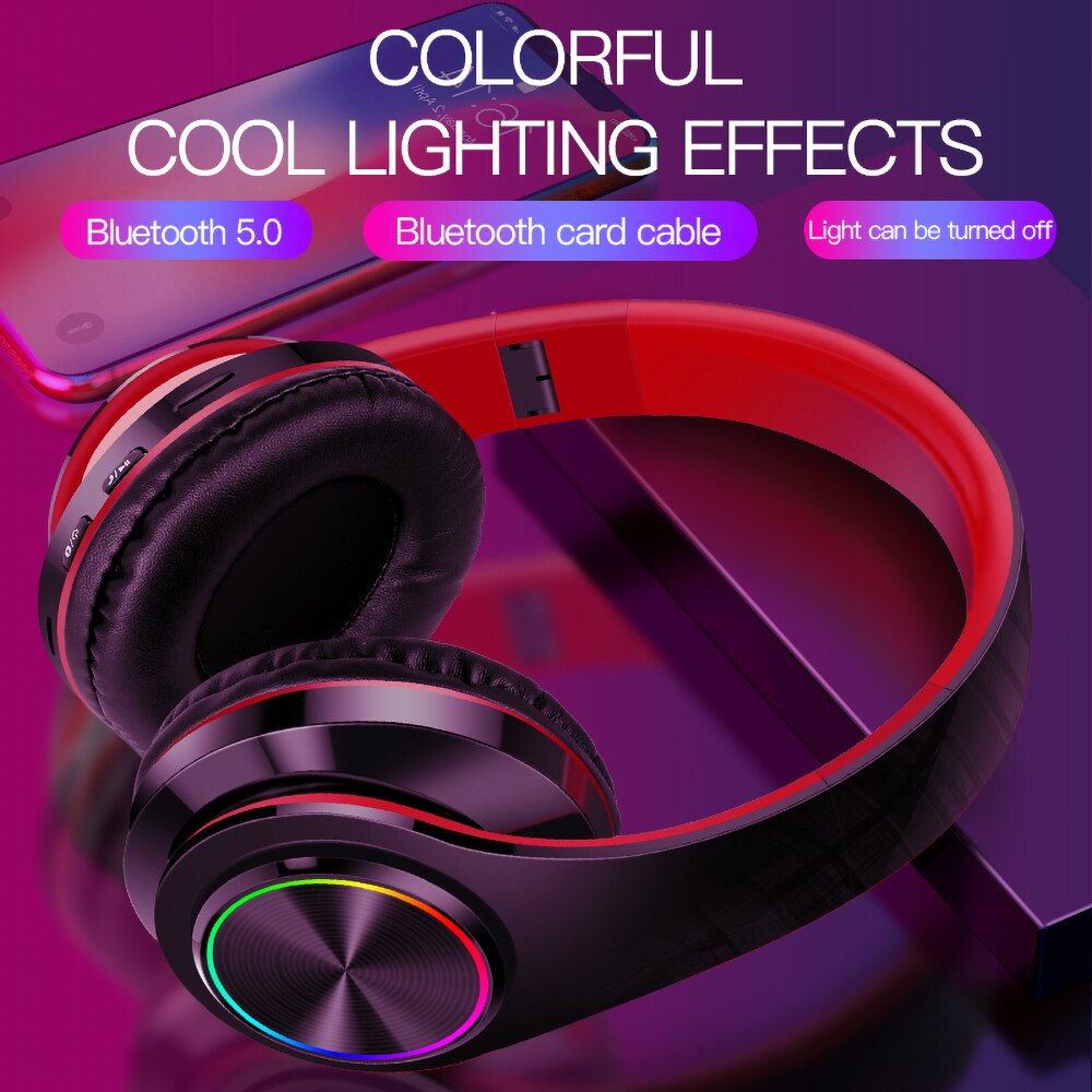 Xiaomi-auriculares inalámbricos con luz LED, cascos HiFi plegables con micrófono y Bluetooth 5,0