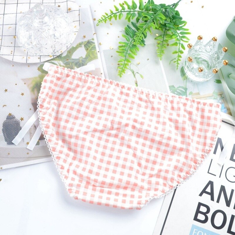 Bragas de algodón de Lolita para mujer, ropa interior Sexy de encaje de estilo japonés, ropa interior de entramado de lazo de cintura baja