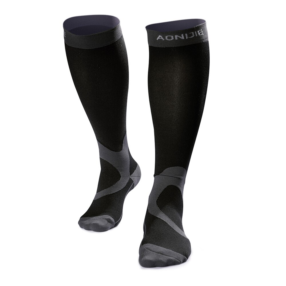 Graduated Compression Socks Men Women Running Marathon Hiking Recovery Stocking Sports Nursing Long Socks: Black / S