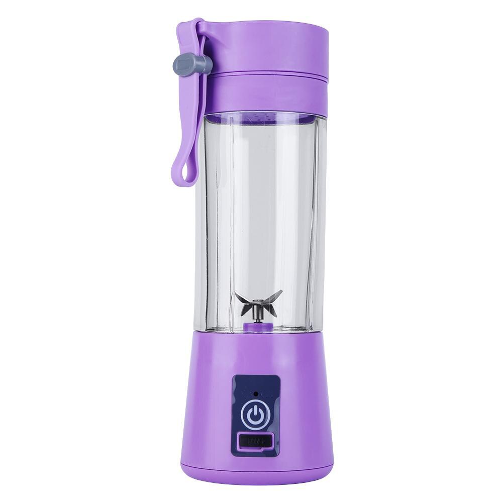 380ml 4/6 Blades USB Rechargeable Juicer Household Mini Lemon Juice Extractor Machine Portable Food Blender Mixer: 4 Blades-Purple
