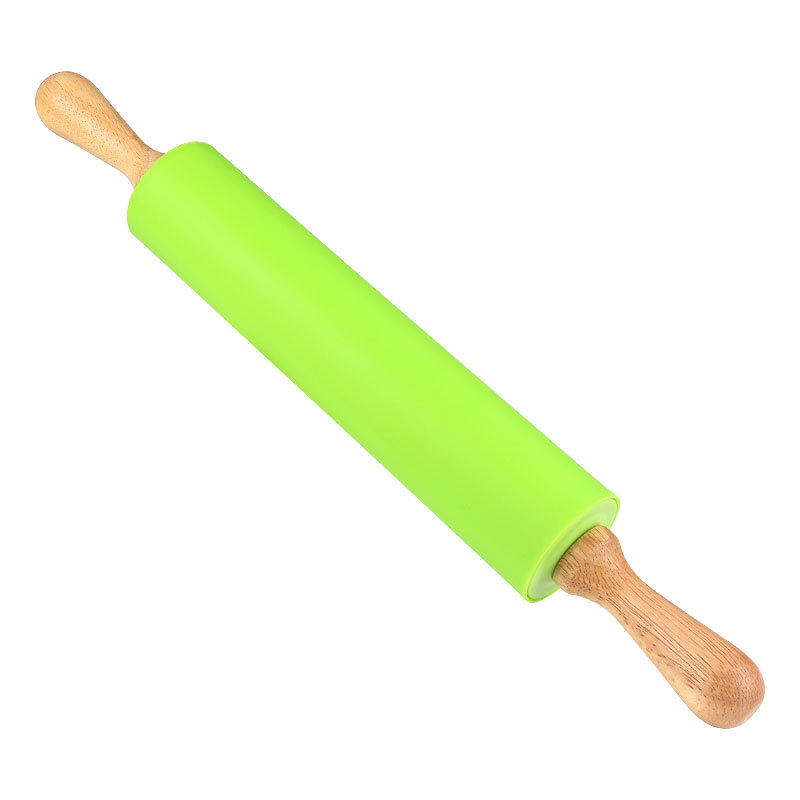 Non-Stick Silicone Rolling Pin Wooden Handle Pastry Dough Flour Roller Kitchen Cooking Baking Tool For Pasta Cookie Dough: army green / 23cm