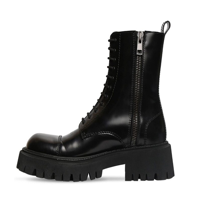 2020 plataforma chunky ankle boots feminino lado zíper rendas-up botas curtas mulheres design da marca estilo rua botas de motocicleta mujer