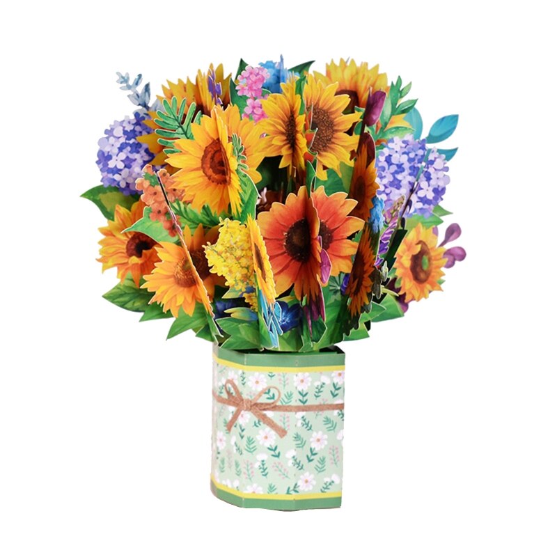 3d pop up mães dia cartões flores floral buquê cartão de saudação para mãe esposa aniversário simpatia obter bem: sun flower table