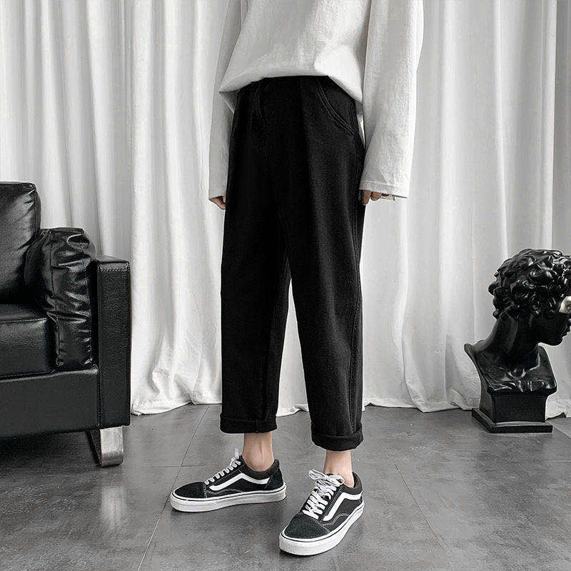 Männer Jeans Denim Solide Einfache Elastische Taille Kordelzug Plus Größe 3XL verlieren Gerade Koreanische Alle-spiel Studenten Neue lässig: X12 Schwarz / M