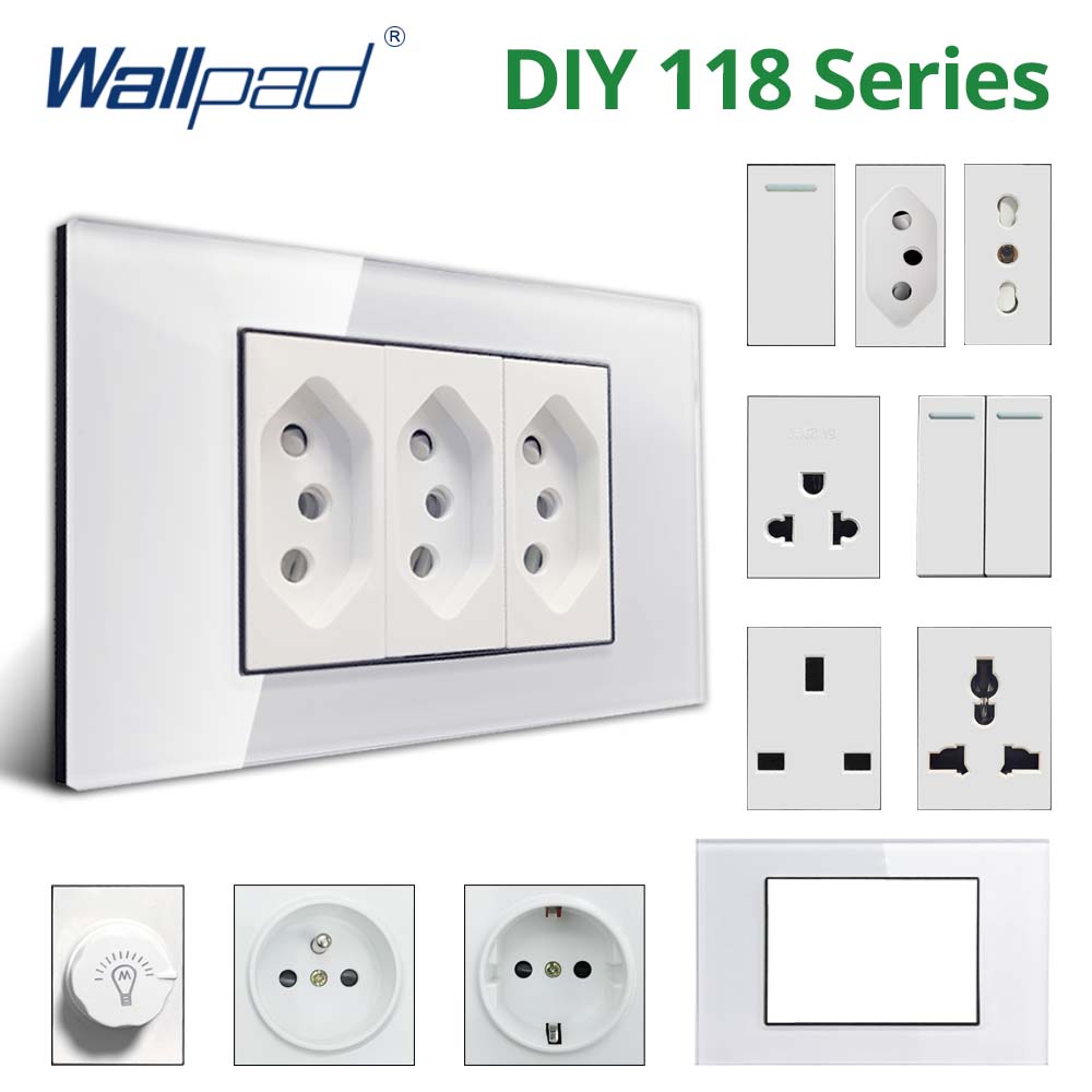 Wallpad DIY White Tempered Glass Panel Wall Light Switch EU UK Italian Brazil Socket Free Combination 118*75mm Module Frame Only