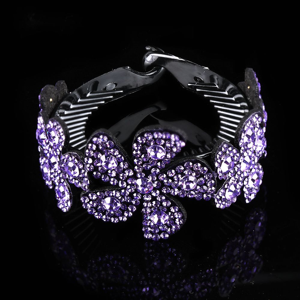 Horquilla para hacer moños para mujer y niña, Clip giratorio de Nido de Pájaro, horquillas de diamantes de imitación, pinzas para el cabello de flores, garra de cristal para el cabello: Plata