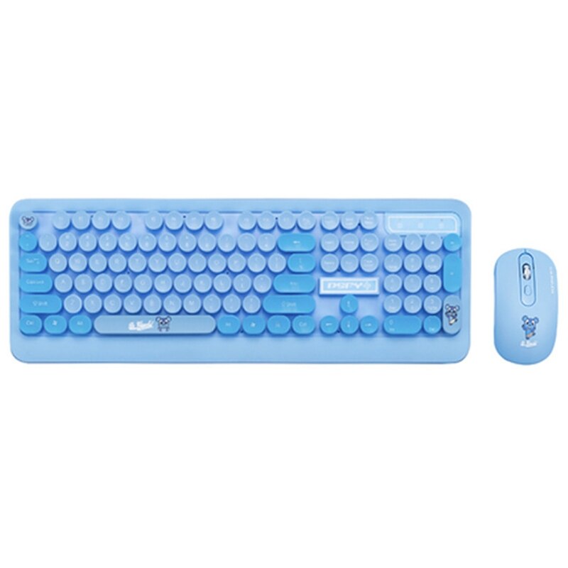 Juego de teclado inalámbrico con dibujos animados para ordenador, teclado redondo Retro, ratón, receptor USB para PC y portátil, 1 Set: Rat