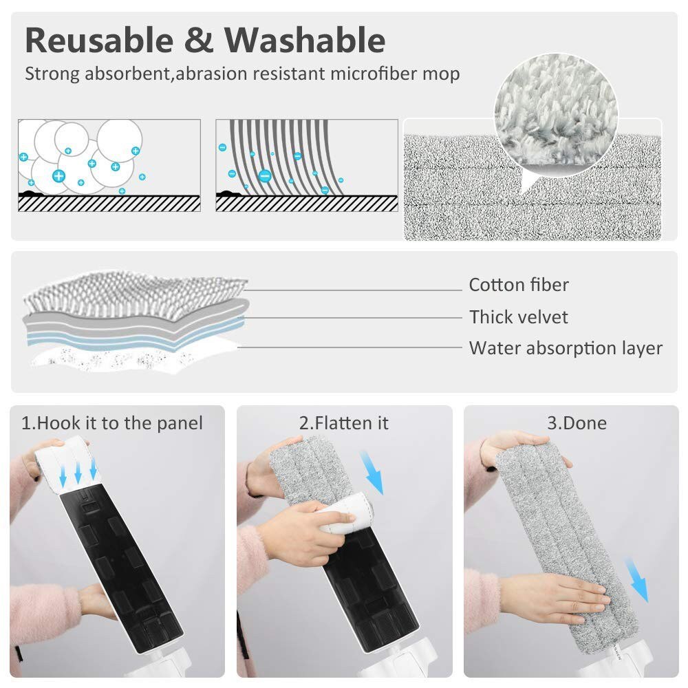 BOOMJOY Spray Mop with 2PCS Reusable Microfiber Mop Pads 360 Degree Handle Mop for Home Laminate Wood Tiles Floor Cleaning