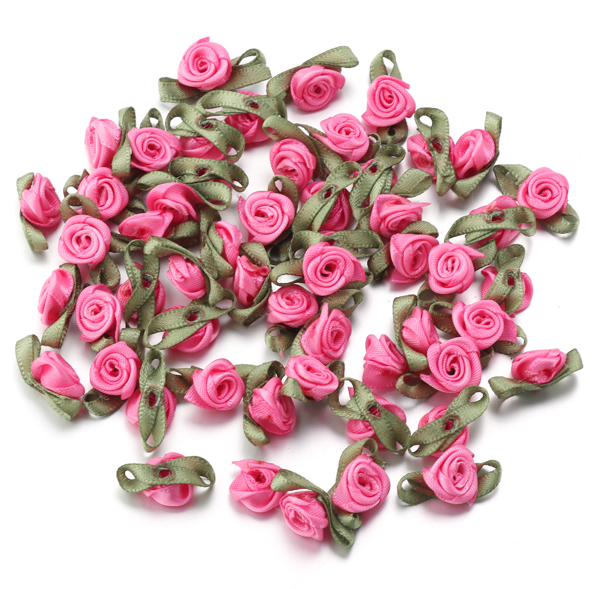 Cinta de satén para manualidades, 50 piezas, brotes de rosas de 1,5x2,5 cm, flores con hojas verdes para álbumes de recortes, sombreros, prendas de vestir, suministros de decoración de boda: Púrpura claro