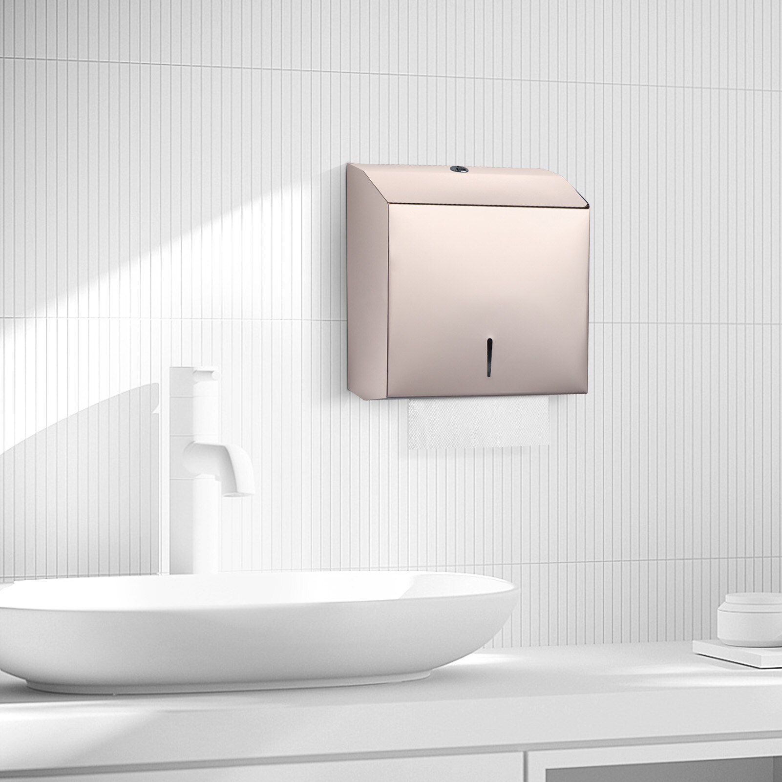 Wall Mounted Bathroom Tissue Dispenser Stainless Steel Tissue Box Holder for Multifold Paper Towels with Safety Lock for Toilet