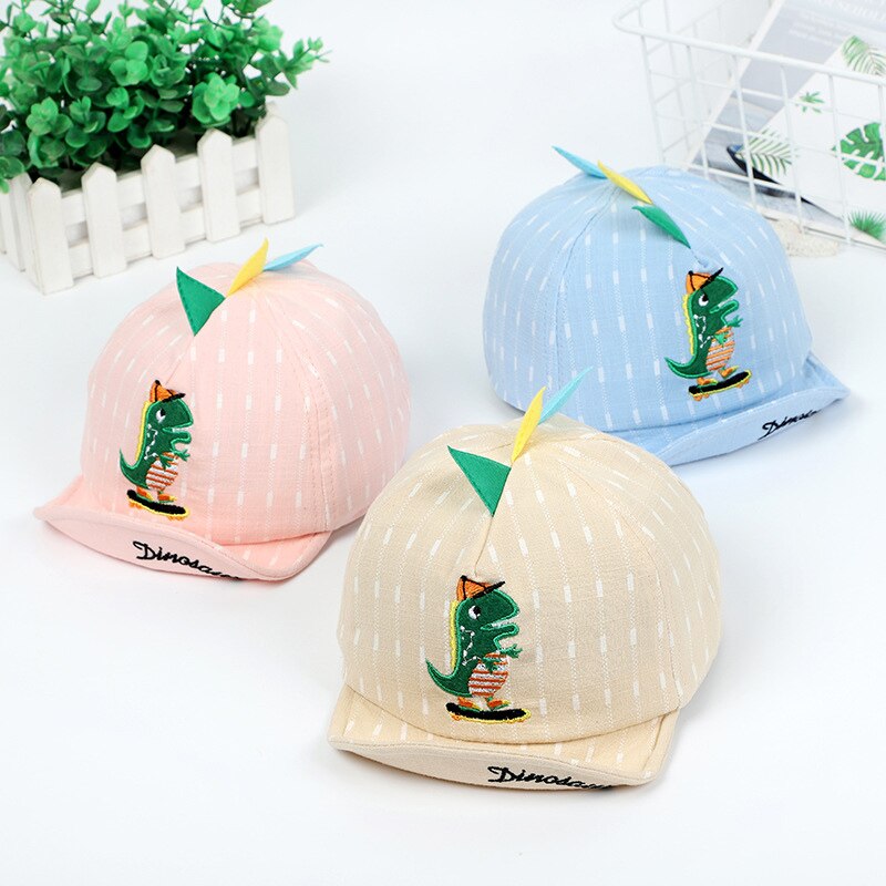 Sombrero de bebé con dibujos animados de dinosaurios, gorra de béisbol a rayas, suave, sombrero de sol de playa, gorra de niño pequeño