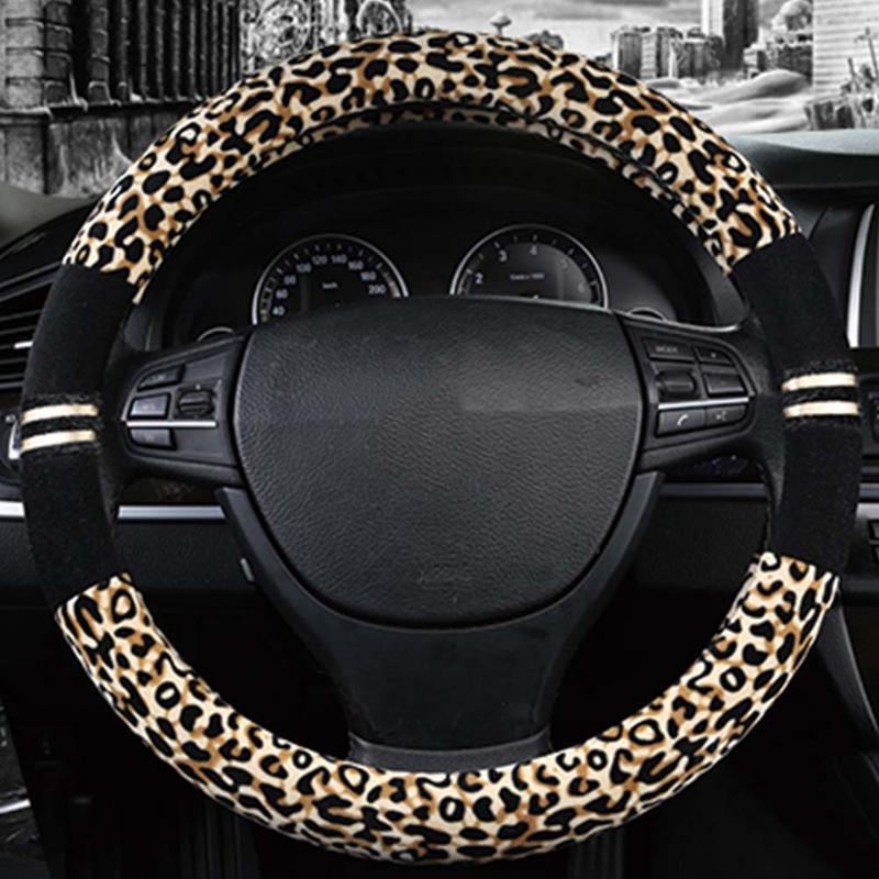 Universal blød varm plysbetræk plys ratbetræk leopardrat bil styling interiør tilbehør