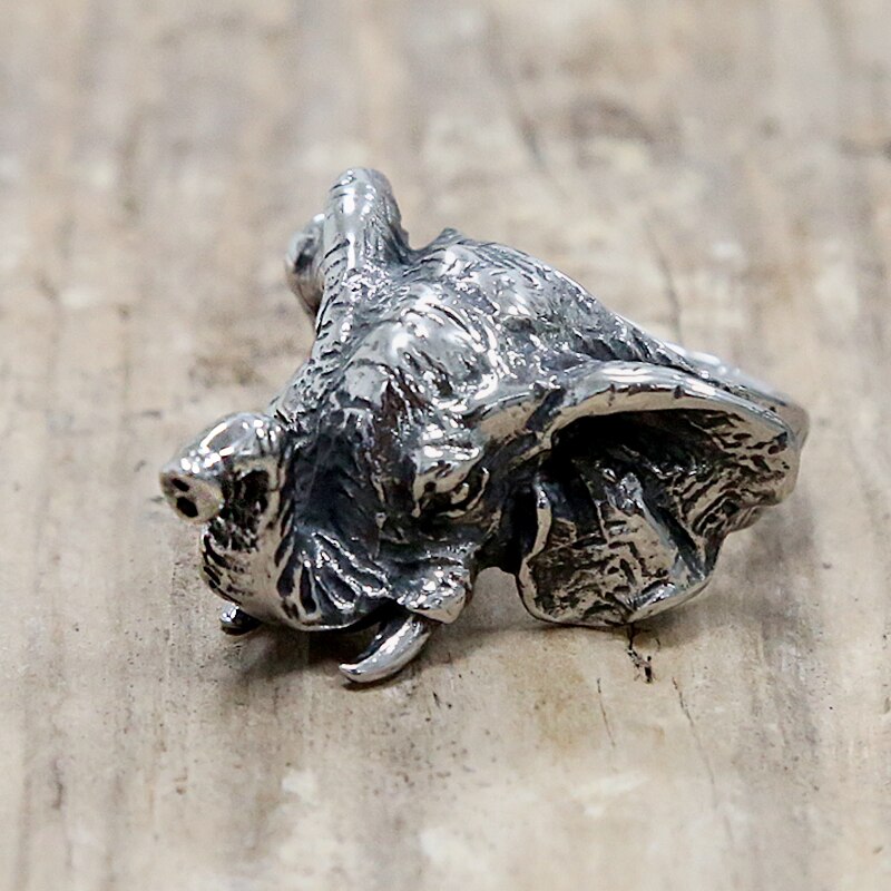 Bague tête d'éléphant classique bague en acier inoxydable 316L pour animaux bagues de motard Punk pour hommes bijoux en amulette tribale Vintage