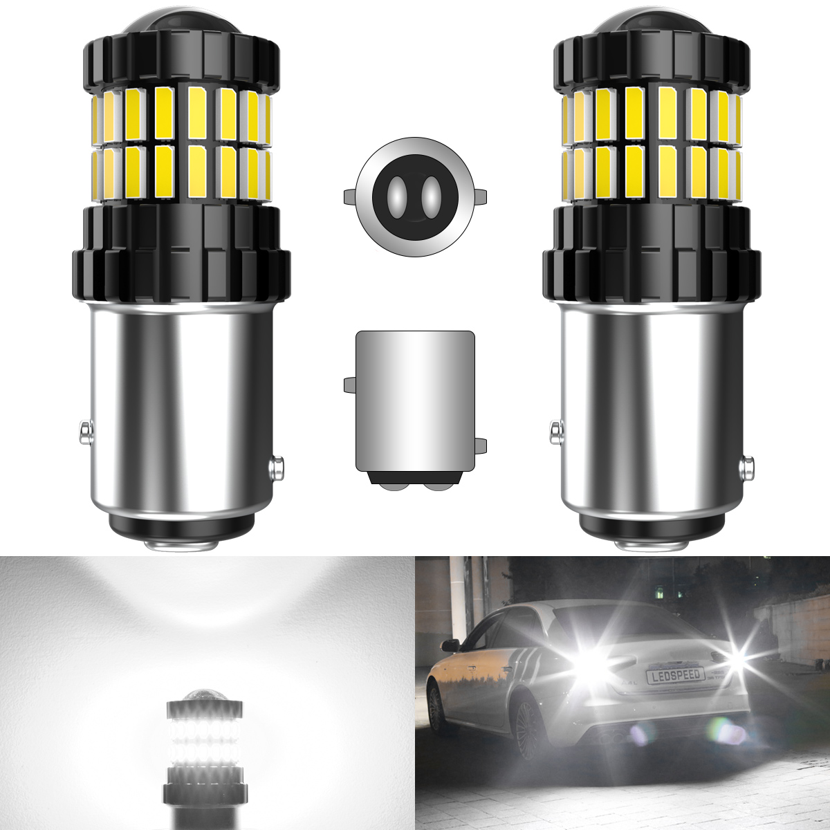 BAY15D-Ampoule LED Rouge 1157 P21/5W Canbus Brave Free pour Signalisation de Voiture, enquêter Arrière d'Arrêt de Frein Automobile, 12V, Orange et Blanc, 2 Pièces: WHITE