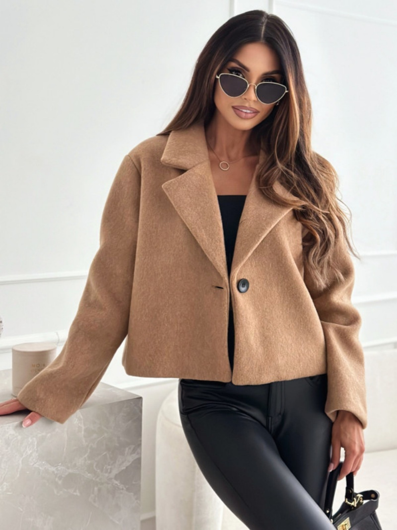 Trench corto da donna 2024 Cappotti di lana autunno inverno Peacoat Giacche blazer casual alla moda: M / Cachi