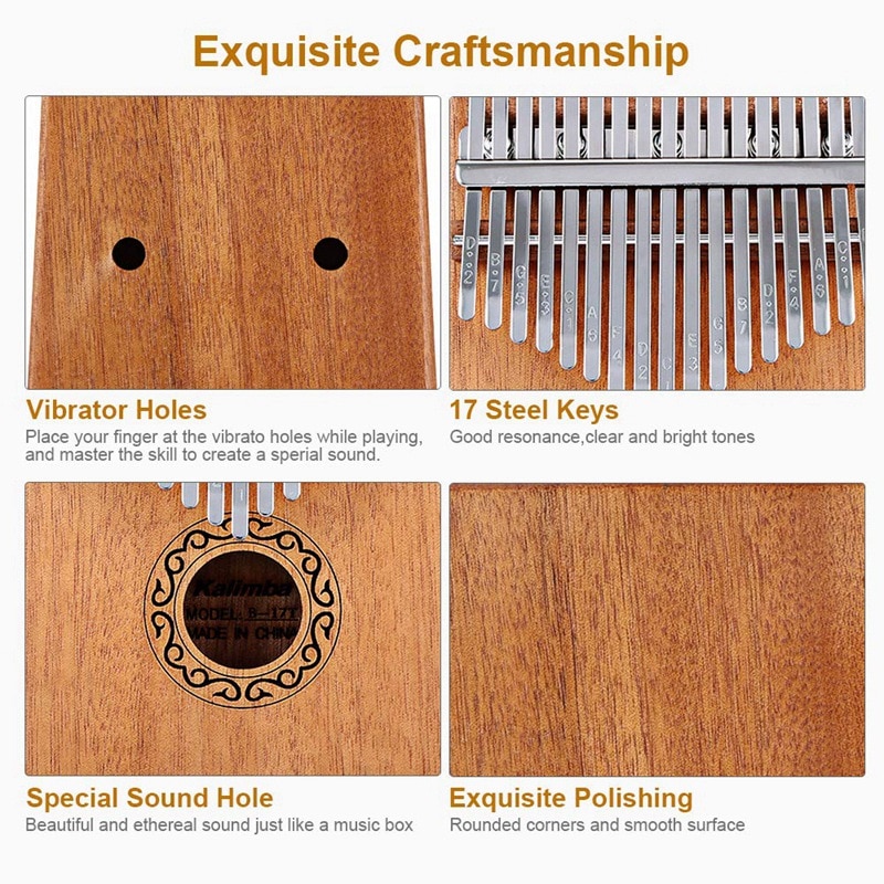 17 Keys Kalimba Thumb Piano Finger Piano Musical Toys With Tune-Hammer And Music Book