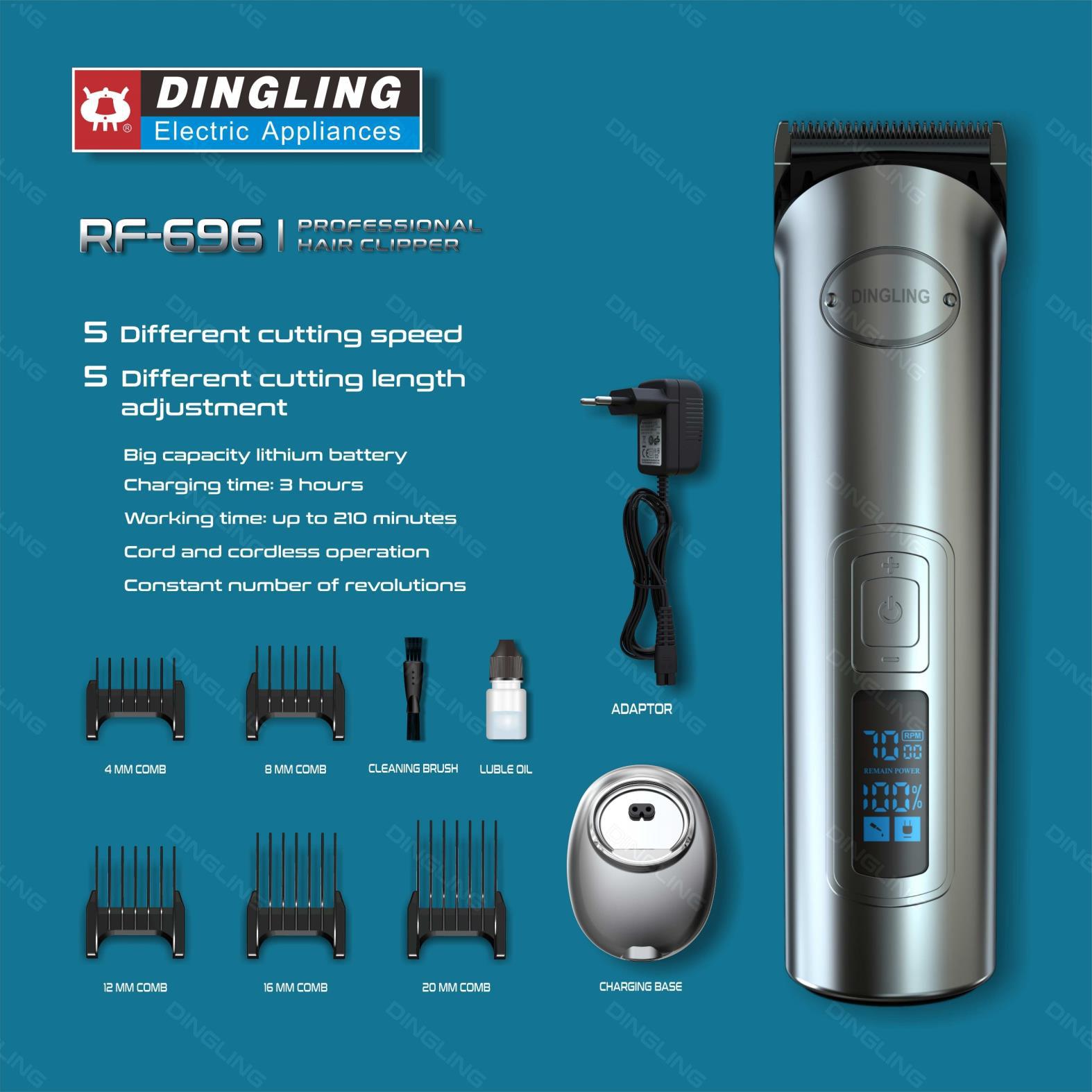 DingLing RF-696 LCD Hair Clipper Electric Hair Trimmer Beard Barber Adjustable Hair Cutting Machine