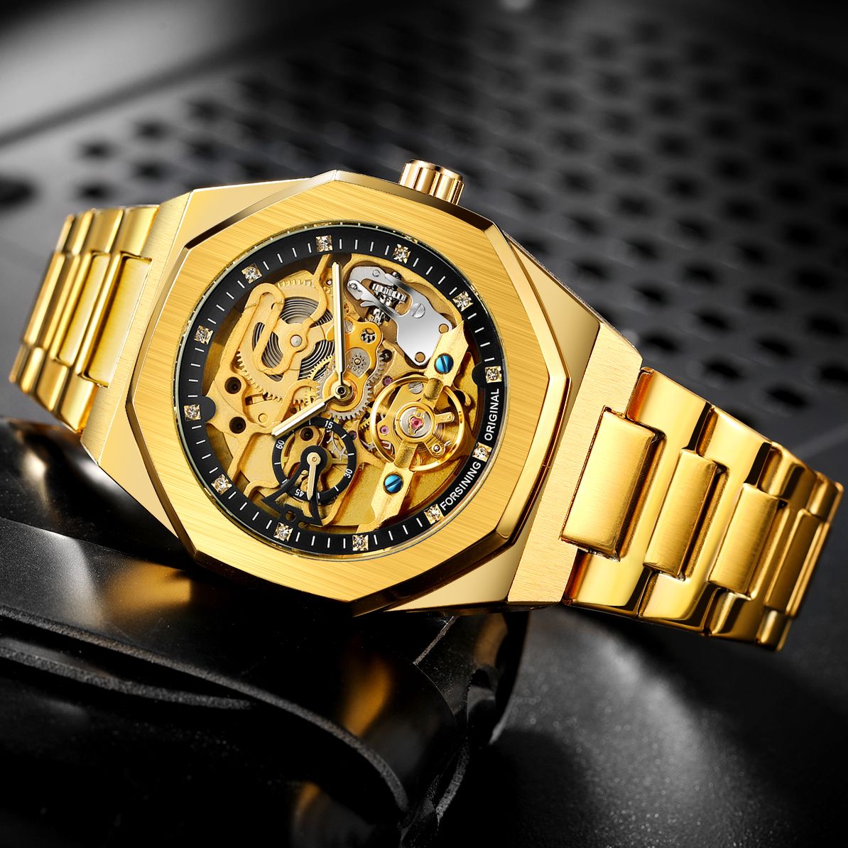 Forsining Automatic Mechanical Watch Luminous Three Eyes Six Needles Skeleton Top Brand Luxury Male Wrist Watch Wrist Clock