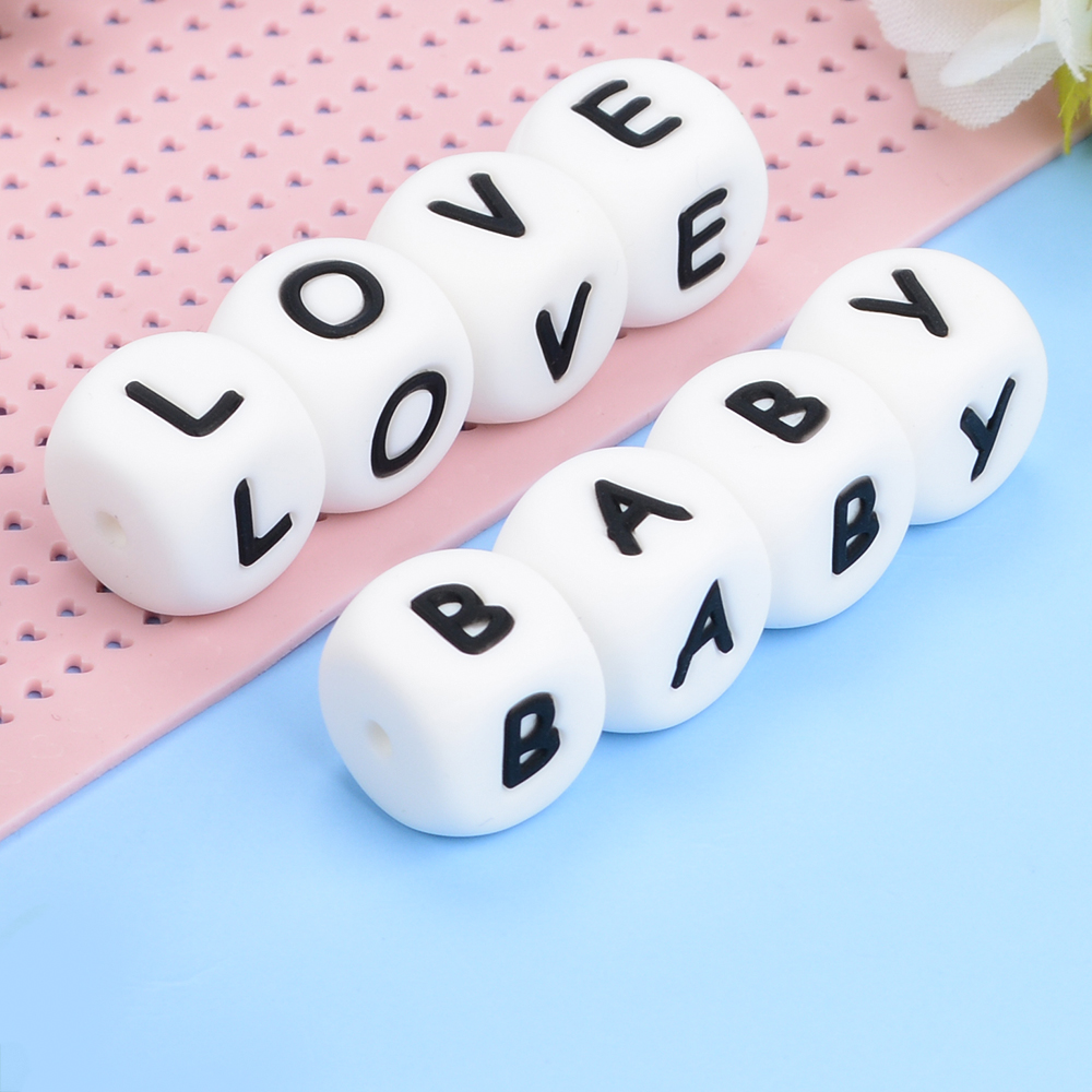 LOFCA 12mm 100 stuks Siliconen Letter Kralen Alfabet Tandjes Kralen Bijtring Engelse Letters Food Grade Baby Verpleging voor tandjes