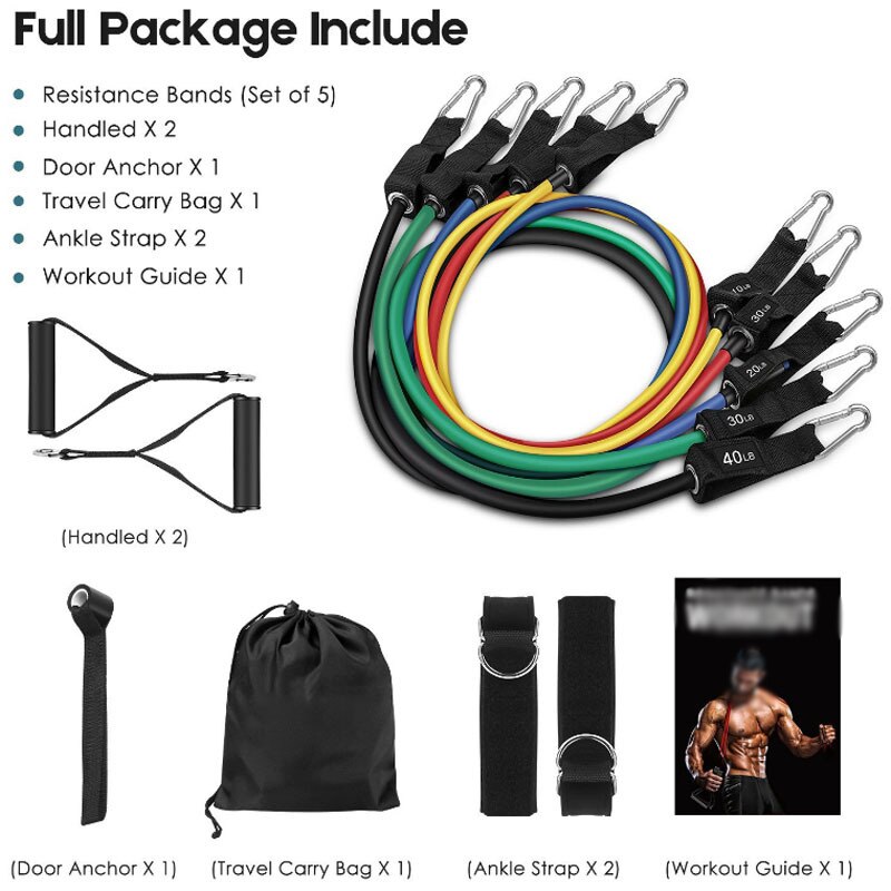 11PCS Fitness Rally Home Door Resistance Ropes Sports Fitness Elastic Rope Suit Multi-functional Tension Band
