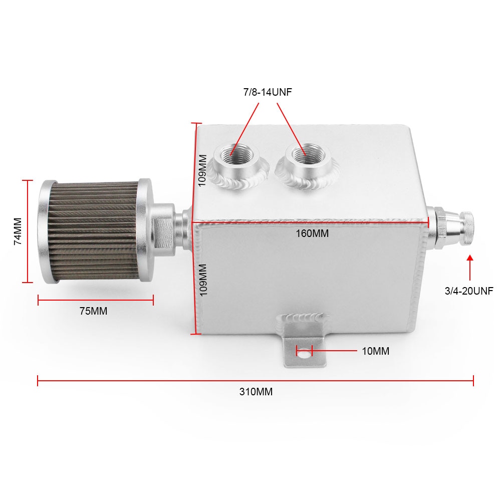 2L Universal Car Aluminum Oil Catch Tank Silver Black Fuel Tanks With Breather &amp; Filter Drain Tap 2LT Baffled RS-OCC010